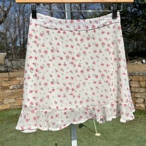 Cream Skirt with Coral and Mauve Flowers